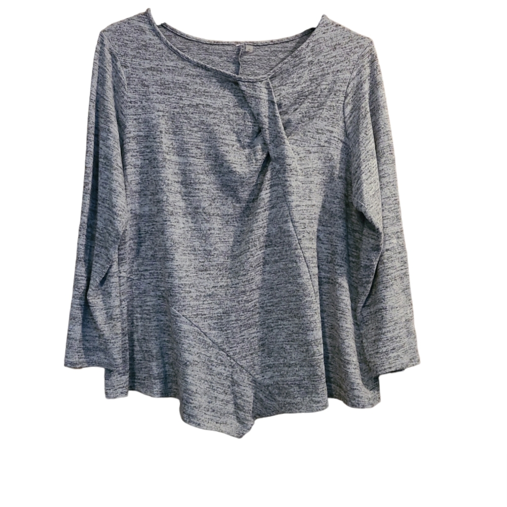 NY Collection Heather Gray Asymmetrical Twist-Front Sweater Plus Sz 2X